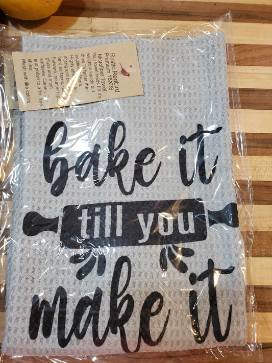 Bake it til you make it! .Extra large Ultra Premium  Waffle Weave Microfiber kitchen towel.